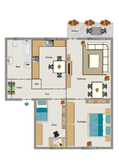 Hier ist Platz zum Wohnen zimmer