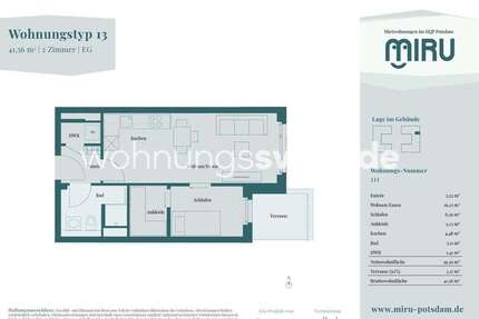 Wohnung Potsdam - 2 Zimmer, 42 m&sup2;, 673&euro; | Angebot:26538692