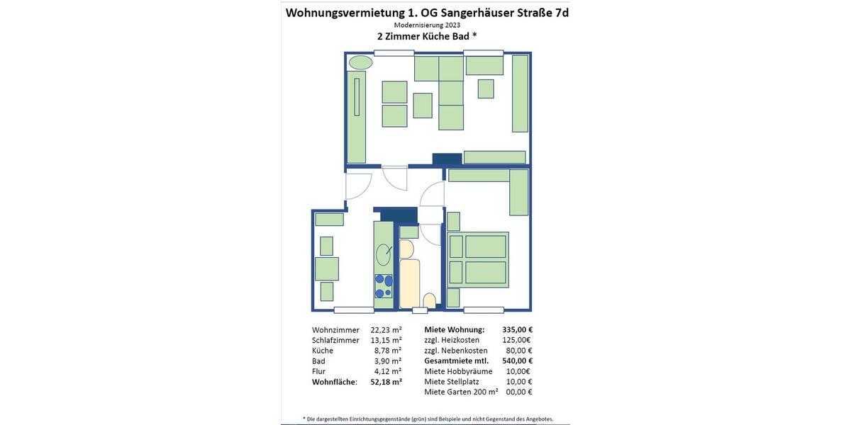 Etagenwohnung Artern - 2 Zimmer, 52 m&sup2;, 335&euro; | Angebot:26537754