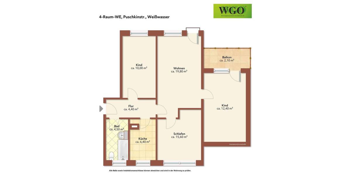 Etagenwohnung Weißwasser/O.L. O.L. - 4 Zimmer, 75 m&sup2;, 429&euro; | Angebot:26752117