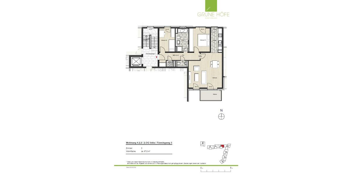 Etagenwohnung Ahrensburg - 3 Zimmer, 87 m&sup2;, 1.257&euro; | Angebot:26635410