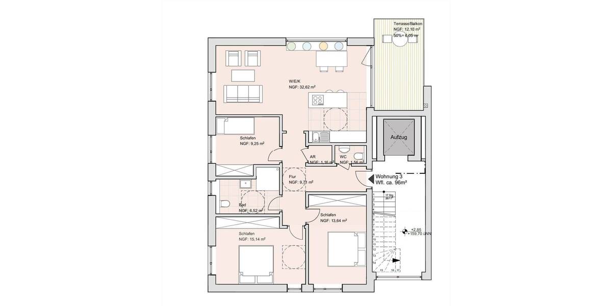 Etagenwohnung Bielefeld Senne - 4 Zimmer, 96 m&sup2;, 1.210&euro; | Angebot:26797338