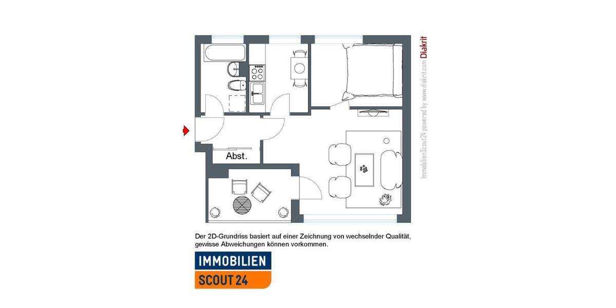 Etagenwohnung Kassel Niederzwehren - 1 Zimmer, 44 m&sup2;, 355&euro; | Angebot:25820641