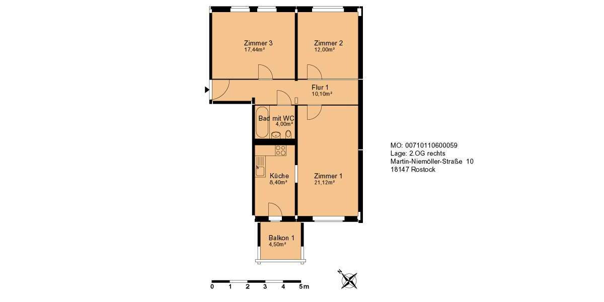 Etagenwohnung Rostock Toitenwinkel - 3 Zimmer, 73 m&sup2;, 460&euro; | Angebot:27117463