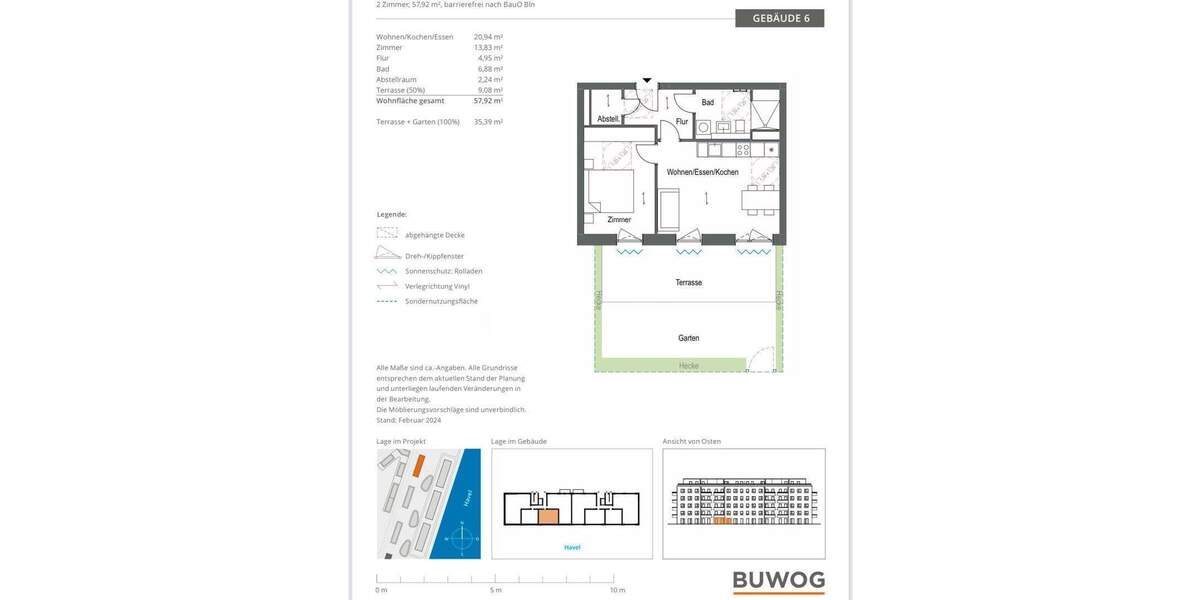Etagenwohnung Spandau Hakenfelde - 2 Zimmer, 58 m&sup2;, 1.250&euro; | Angebot:26150681