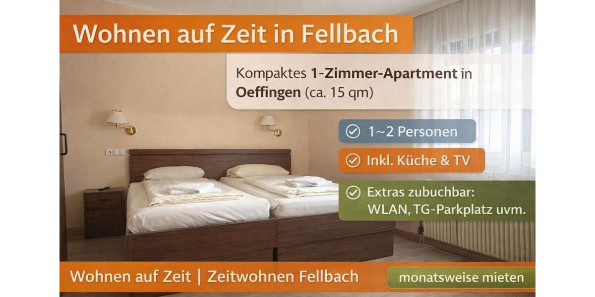 Wohnen auf Zeit Fellbach Oeffingen - 1 Zimmer, 15 m&sup2;, 770&euro; | Angebot:24542307