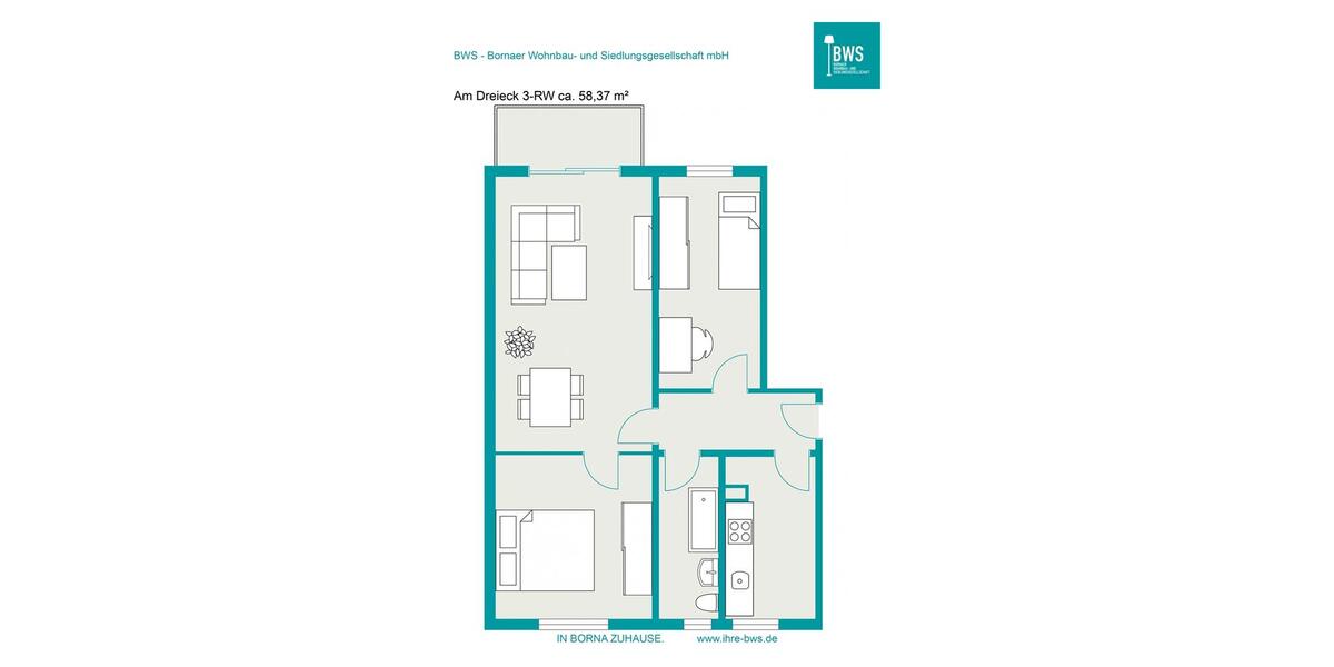 Etagenwohnung Borna - 3 Zimmer, 58 m&sup2;, 350&euro; | Angebot:26490312