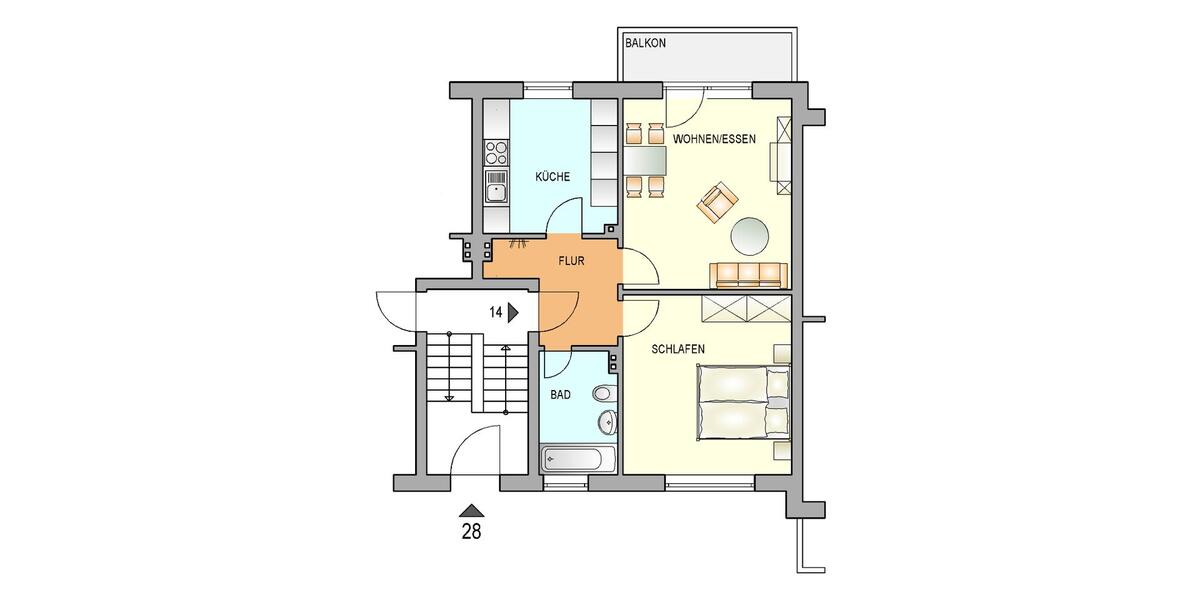 Geräumige Erdgeschosswohnung mit Balkon 2 zimmer