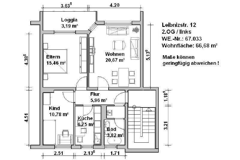 Etagenwohnung Minden Innenstadt - 3 Zimmer, 66 m&sup2;, 725&euro; | Angebot:24646685