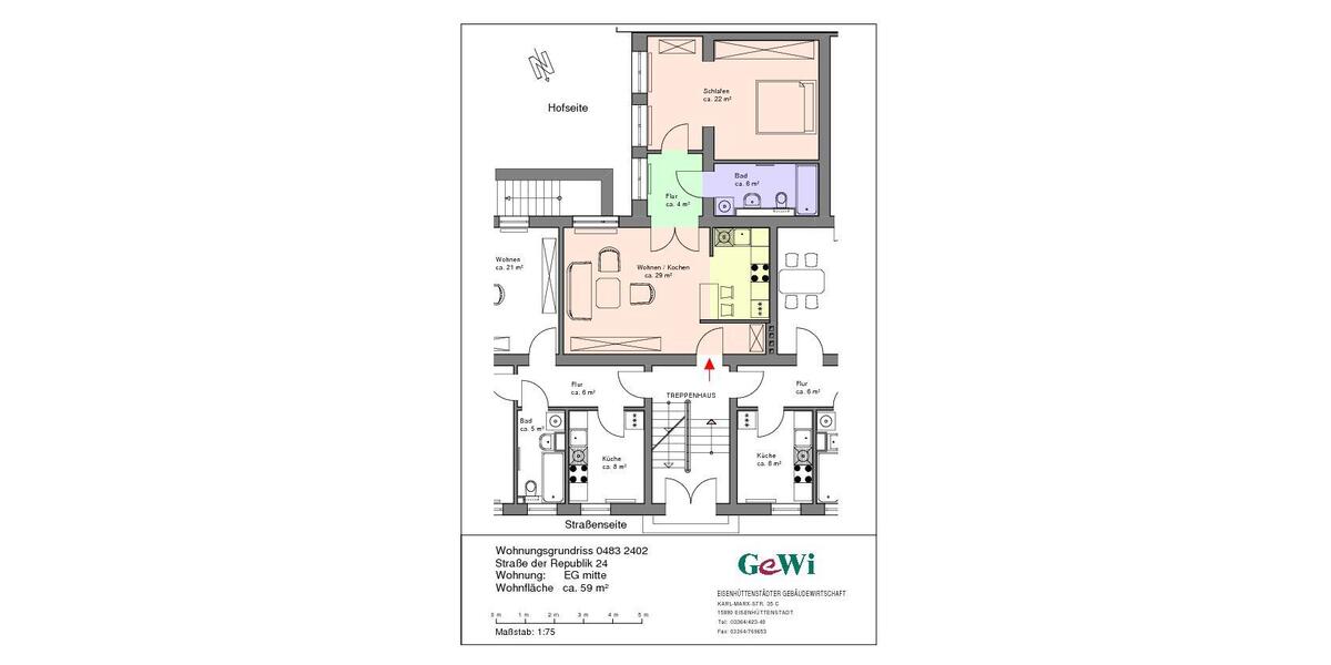 Erdgeschoßwohnung Eisenhüttenstadt - 2 Zimmer, 59 m&sup2;, 413&euro; | Angebot:24793595