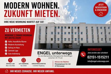 Wohnung Krefeld Hülser Berg - 2 Zimmer, 50 m&sup2;, 850&euro; | Angebot:26577578