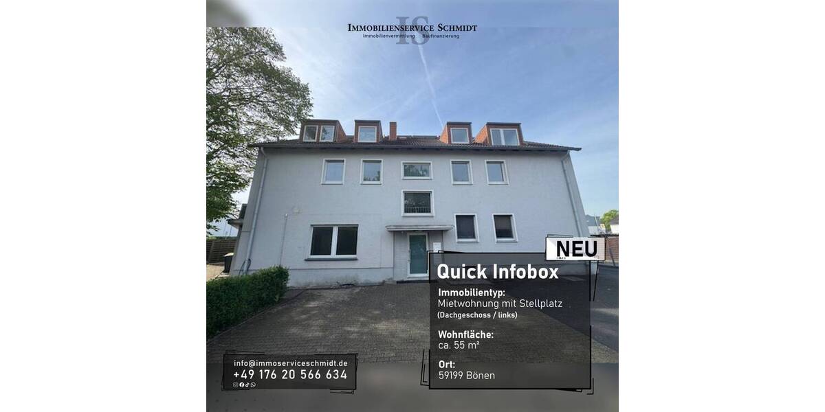 Etagenwohnung Bönen - 2 Zimmer, 55 m&sup2;, 425&euro; | Angebot:26569599