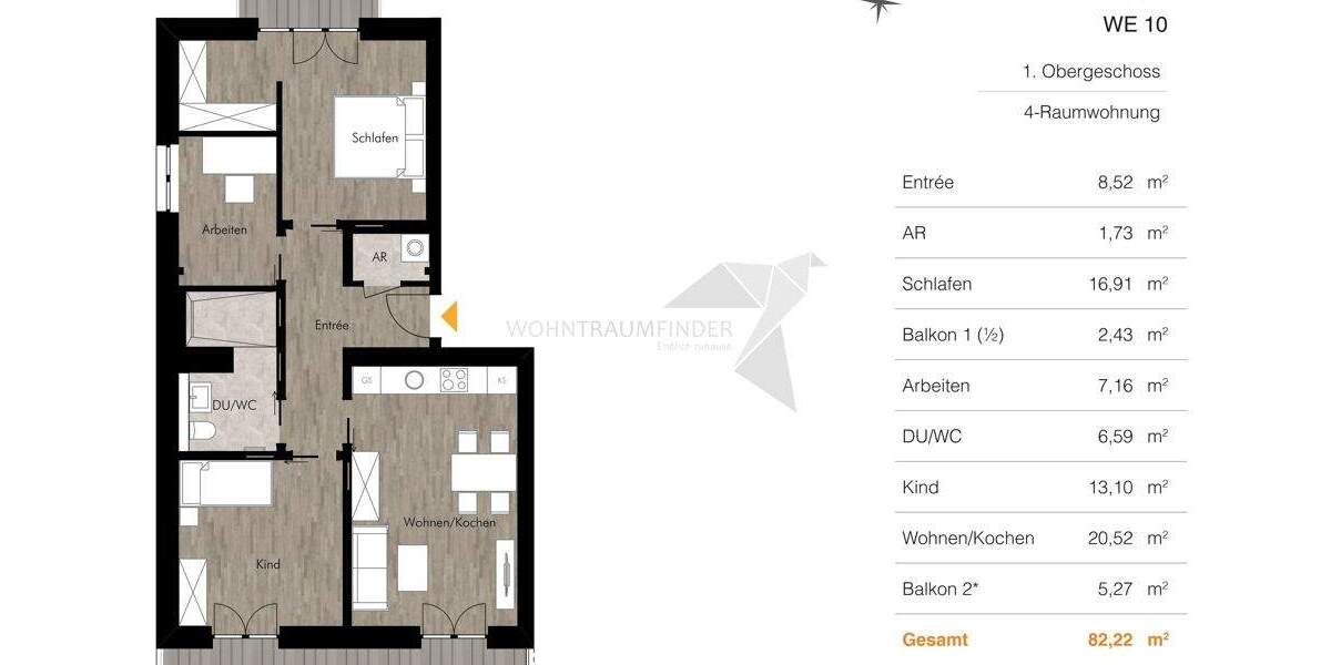 Etagenwohnung Chemnitz Rabenstein - 4 Zimmer, 82 m&sup2;, 1.110&euro; | Angebot:24450909