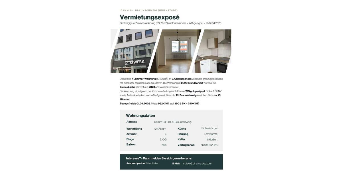 Etagenwohnung Braunschweig - 4 Zimmer, 125 m&sup2;, 992&euro; | Angebot:25365298