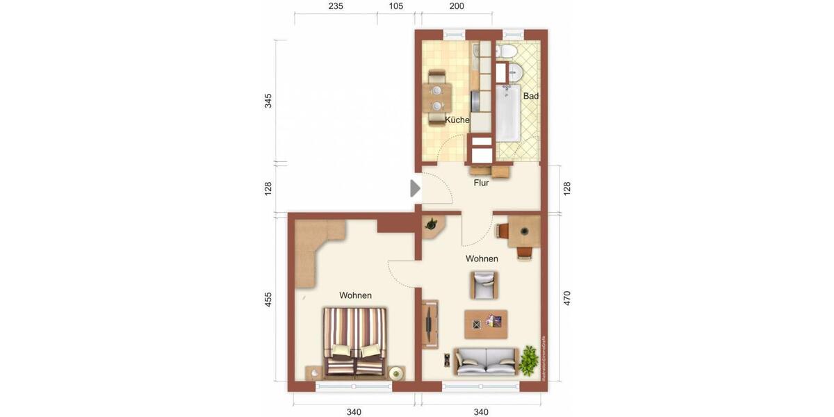 Etagenwohnung Crinitz - 2 Zimmer, 46 m&sup2;, 258&euro; | Angebot:22310897
