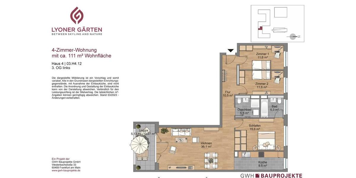 Etagenwohnung Frankfurt am Main Niederrad - 4 Zimmer, 111 m&sup2;, 1.770&euro; | Angebot:26646127