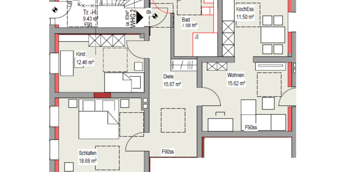 Erdgeschoßwohnung Herford Falkendiek - 2 Zimmer, 80 m&sup2;, 960&euro; | Angebot:25230138