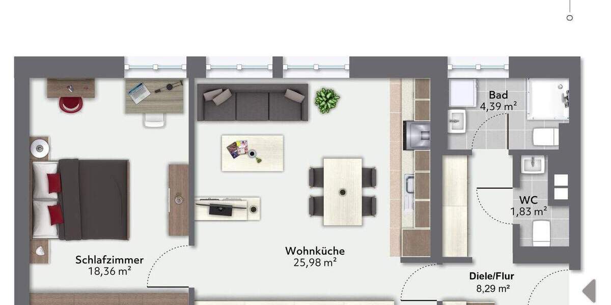 Etagenwohnung München Bogenhausen - 2 Zimmer, 58 m&sup2;, 1.310&euro; | Angebot:25744632
