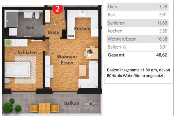 Etagenwohnung Nabburg - 2 Zimmer, 48 m&sup2;, 560&euro; | Angebot:26614906