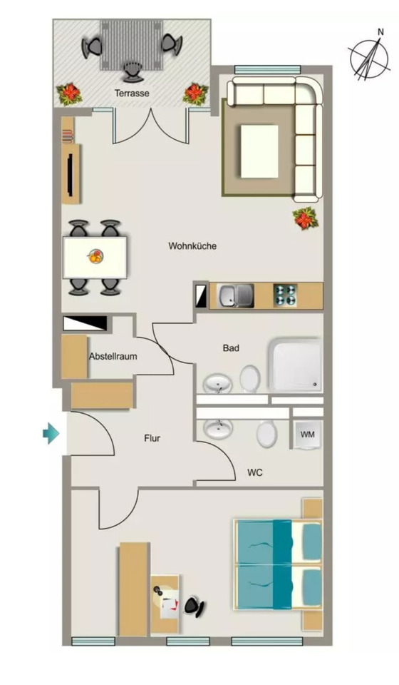 2-Zimmer-Wohnung mit Terrasse - Küche (Nobilia) zur Übernahme