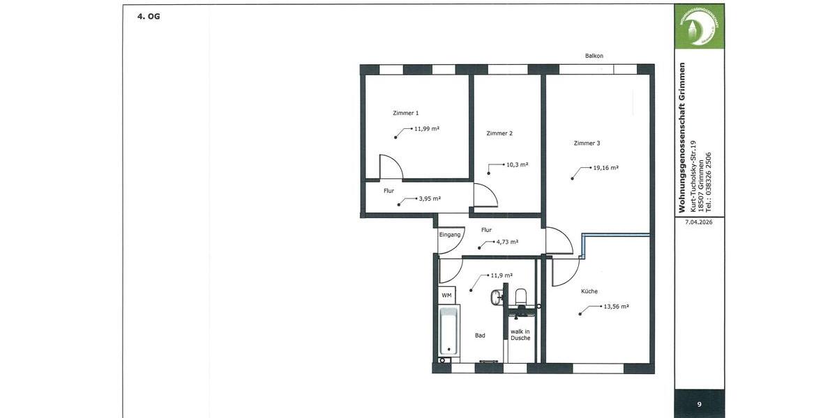 Etagenwohnung Grimmen - 2 Zimmer, 50 m&sup2;, 822&euro; | Angebot:26057835