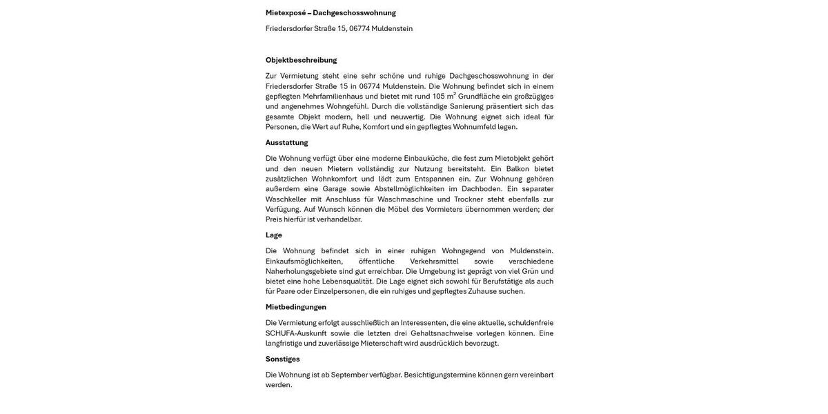 Dachgeschoßwohnung Muldestausee - 3 Zimmer, 90 m&sup2;, 630&euro; | Angebot:26552436