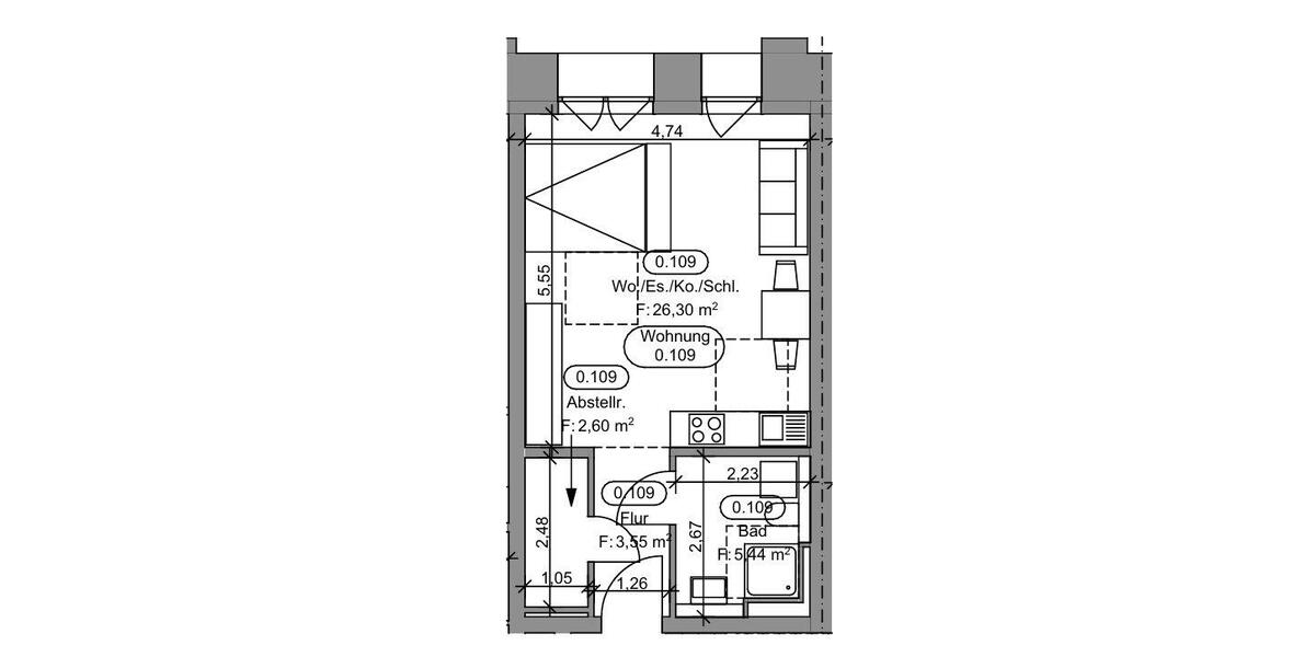 Erdgeschoßwohnung Bamberg Bamberg-Ost - 1 Zimmer, 38 m&sup2;, 680&euro; | Angebot:26385975