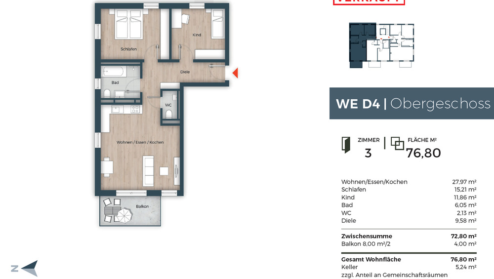 Etagenwohnung Fürth Oberfürberg - 3 Zimmer, 76 m&sup2;, 1.140&euro; | Angebot:26028259