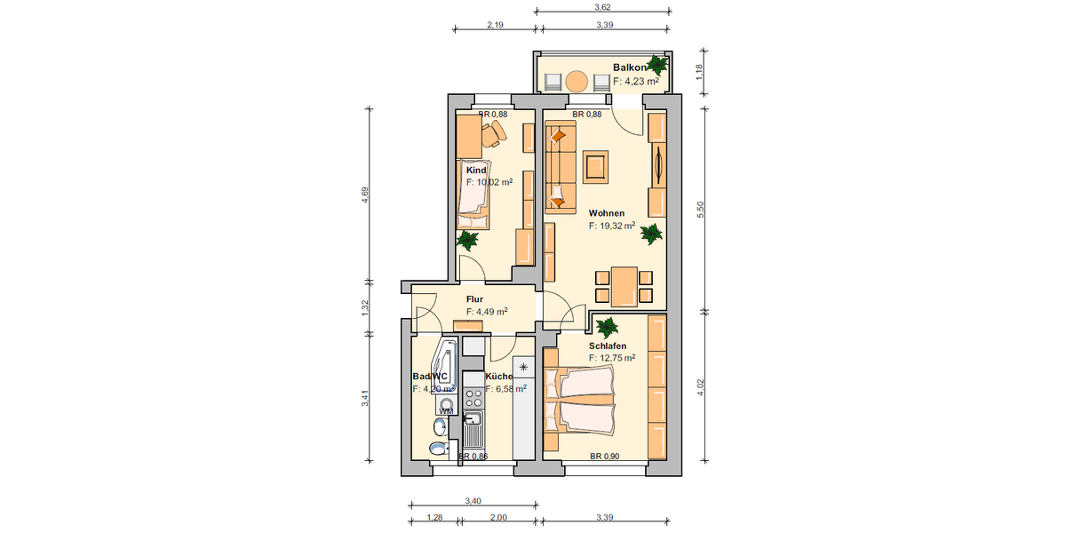 Etagenwohnung Werdau Werdau, Stadt - 3 Zimmer, 58 m&sup2;, 308&euro; | Angebot:25257555