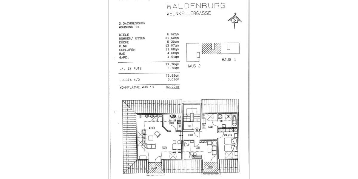 Dachgeschoßwohnung Waldenburg - 3 Zimmer, 80 m&sup2;, 600&euro; | Angebot:26397604