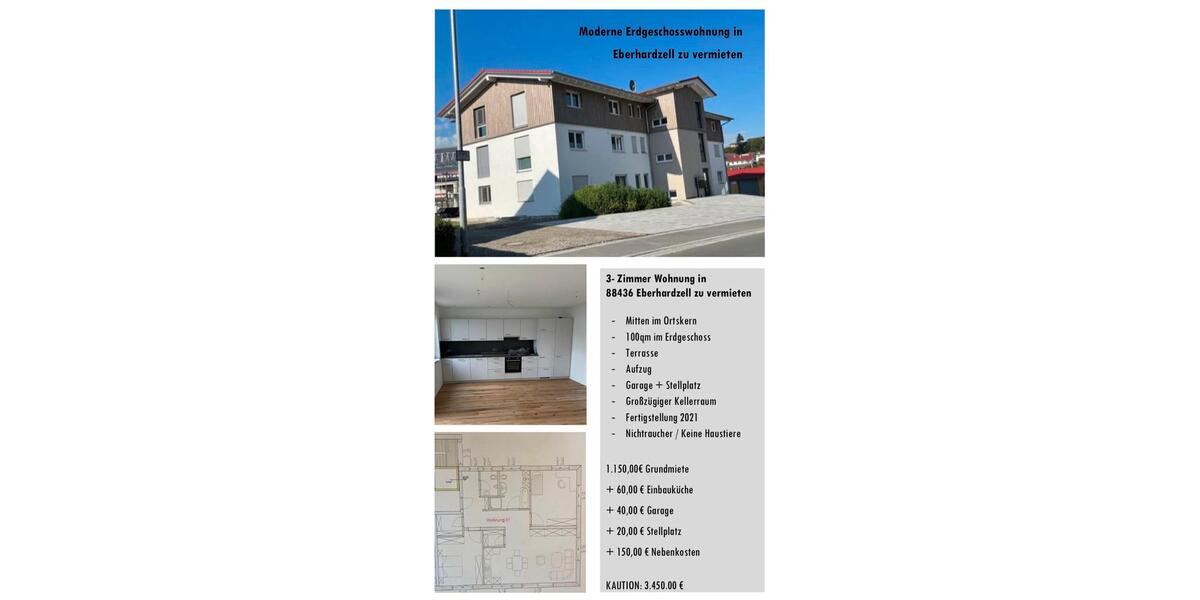 Wohnung zu vermieten 100qm Eberhardzell Erdgeschoss 3 zimmer