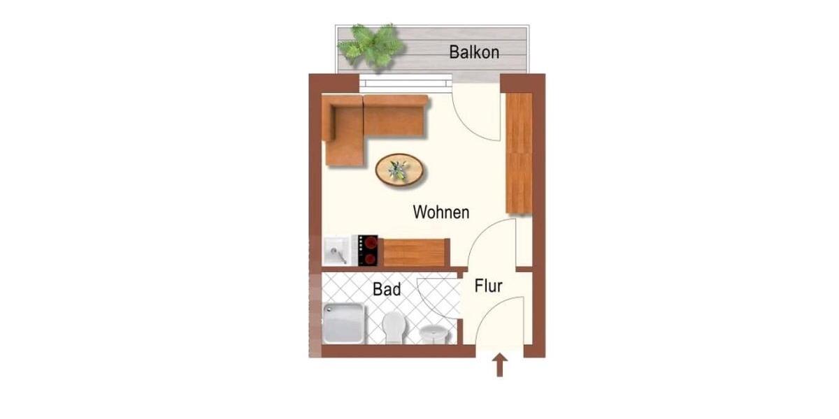 Etagenwohnung Düsseldorf Stadtbezirk 9 - 1 Zimmer, 20 m&sup2;, 600&euro; | Angebot:26512695