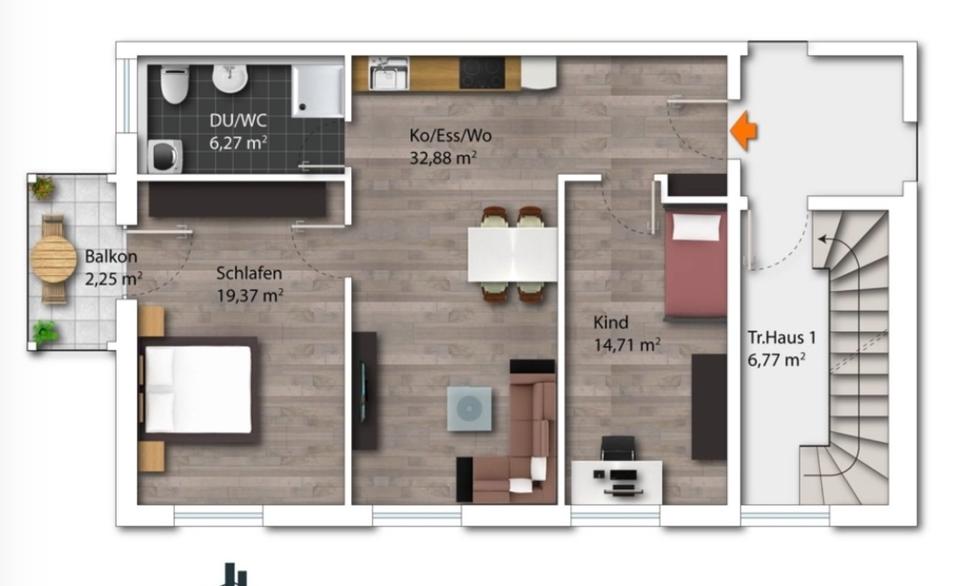 Etagenwohnung Bogen - 3 Zimmer, 75 m&sup2;, 721&euro; | Angebot:25844461