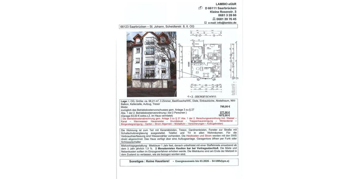 Etagenwohnung Saarbrücken - 3 Zimmer, 98 m&sup2;, 795&euro; | Angebot:25178394