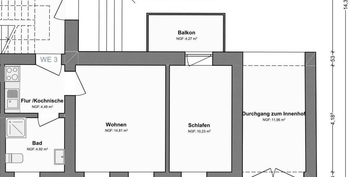 Etagenwohnung Dessau-Roßlau Roßlau - 2 Zimmer, 59 m&sup2;, 443&euro; | Angebot:26040846