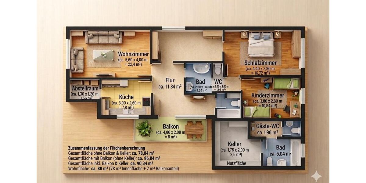 Etagenwohnung Neckarsulm - 3.5 Zimmer, 80 m&sup2;, 1.150&euro; | Angebot:26670391