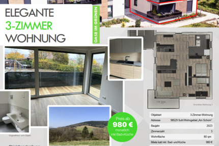 Wohnung Suhl Aue 1 - 3 Zimmer, 80 m&sup2;, 980&euro; | Angebot:21740518