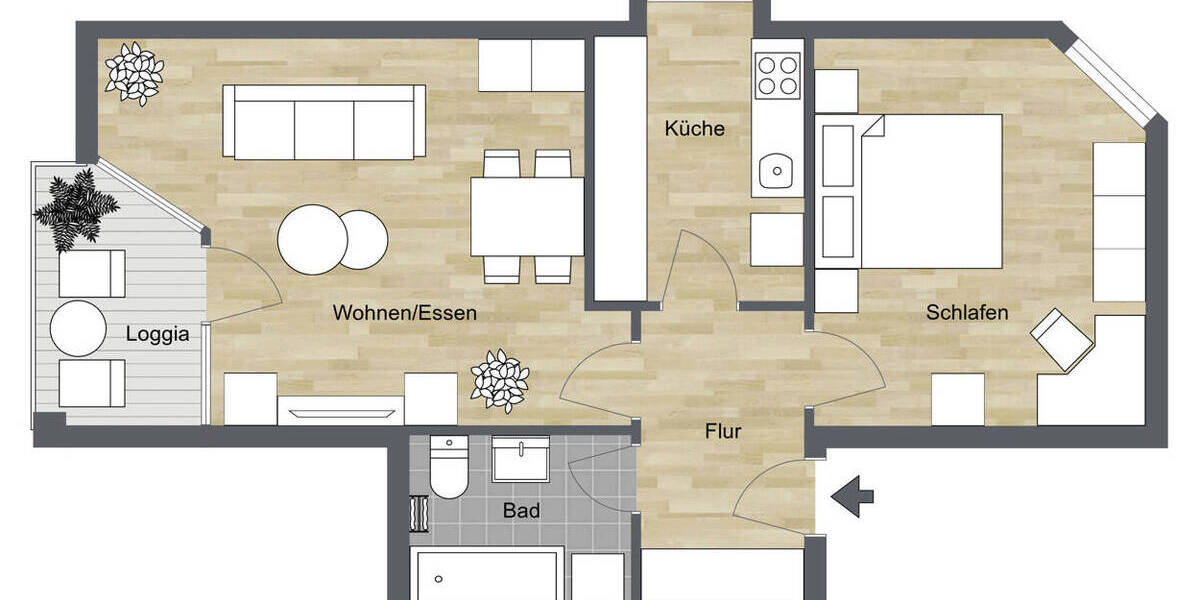 Etagenwohnung Bielefeld Innenstadt - 2 Zimmer, 58 m&sup2;, 595&euro; | Angebot:26306264
