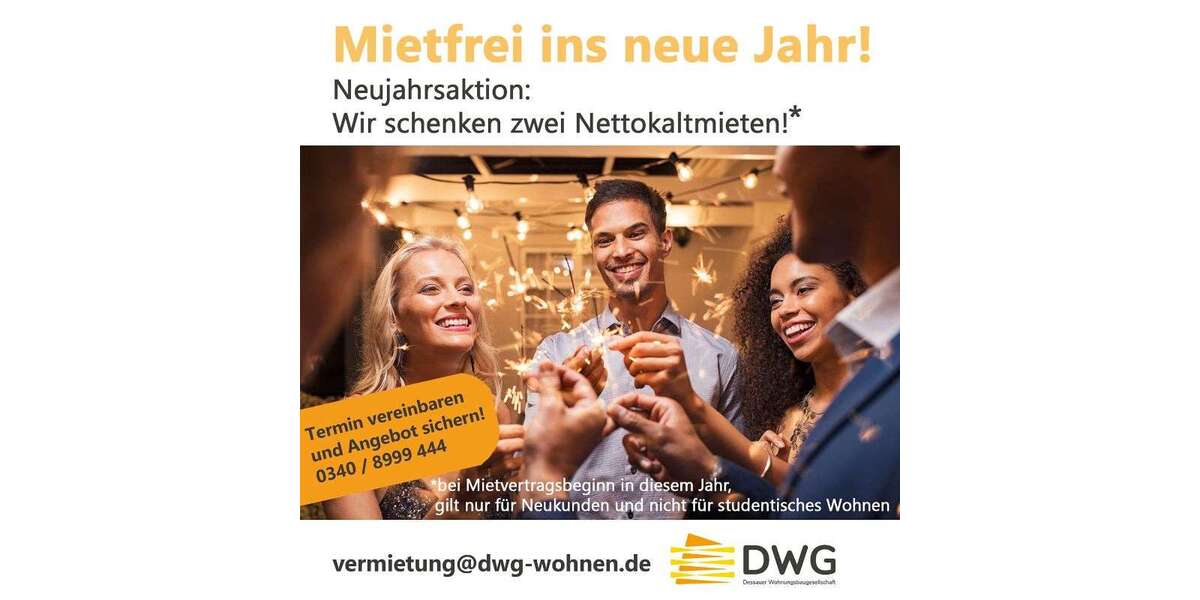 Wohnung zum Mieten in Dessau-Roßlau 420 € 52.59 m² 2 zimmer