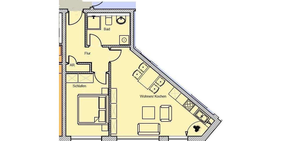 Etagenwohnung Stralsund Tribseer - 2 Zimmer, 47 m&sup2;, 470&euro; | Angebot:25863421