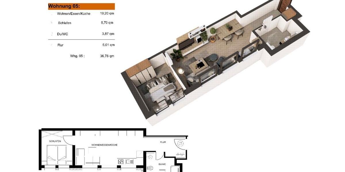 Etagenwohnung Schopfloch - 2 Zimmer, 37 m&sup2;, 655&euro; | Angebot:26657404