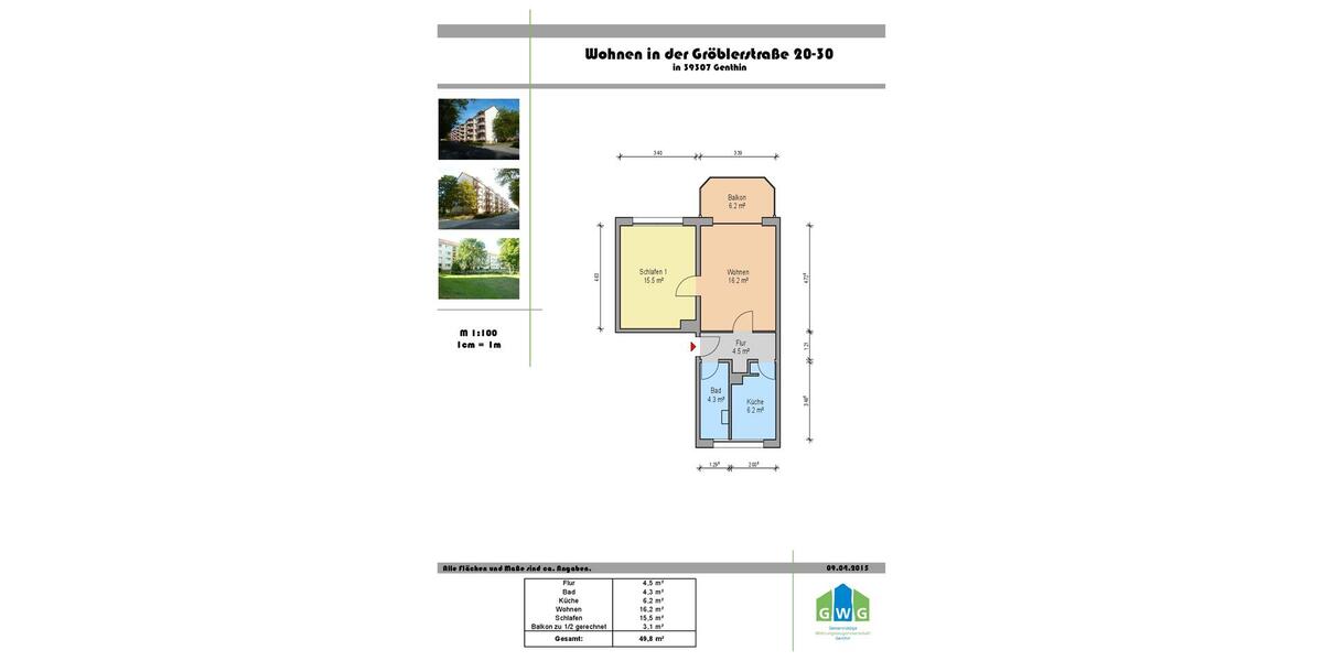 Etagenwohnung Genthin - 2 Zimmer, 49 m&sup2;, 345&euro; | Angebot:26562994