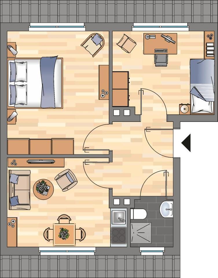 Gepflegte 2-Zimmer-Wohnung im Dachgeschoss mit Dusche in Wilhelmshaven City