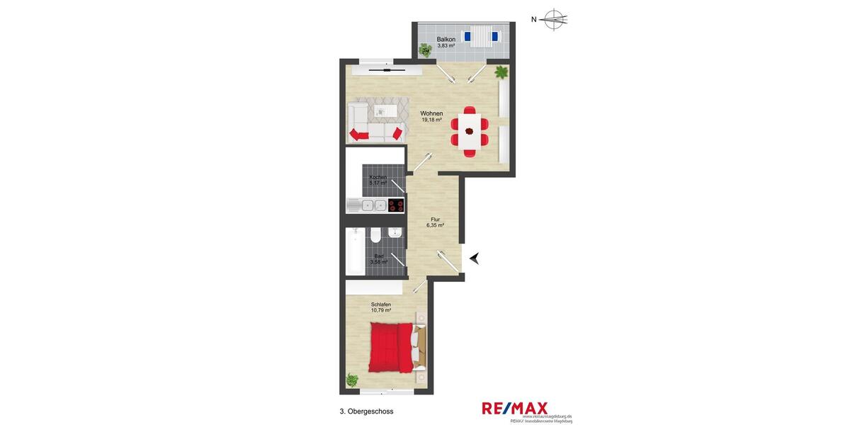 Etagenwohnung Magdeburg Brückfeld - 2 Zimmer, 45 m&sup2;, 400&euro; | Angebot:26497094