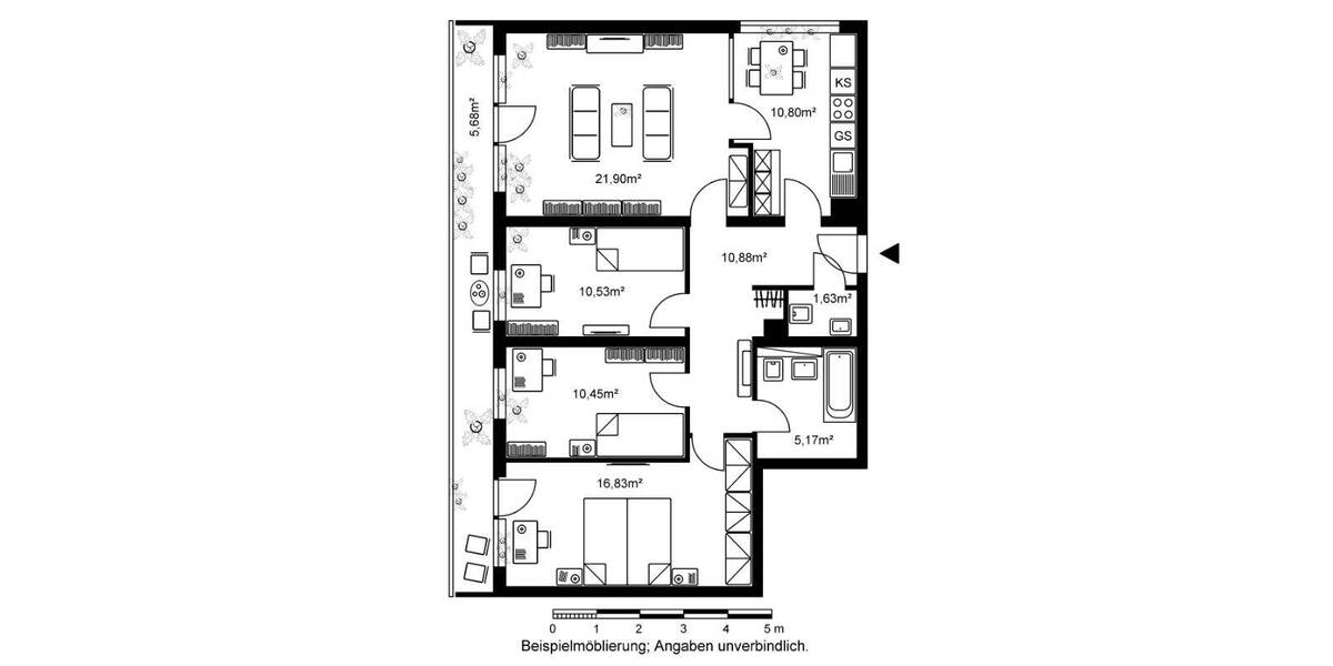 Etagenwohnung Frankfurt am Main Bonames - 4 Zimmer, 93 m&sup2;, 1.050&euro; | Angebot:26017640