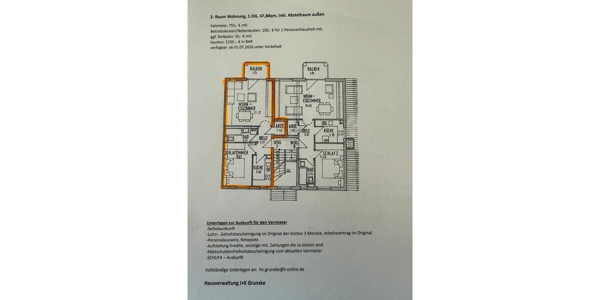 Etagenwohnung Leegebruch - 2 Zimmer, 48 m&sup2;, 900&euro; | Angebot:26617748