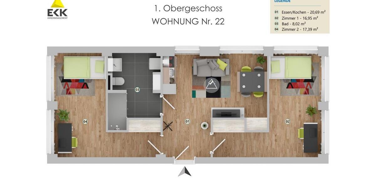 Erdgeschoßwohnung Bonn Küdinghoven - 2 Zimmer, 47 m&sup2;, 995&euro; | Angebot:22735165