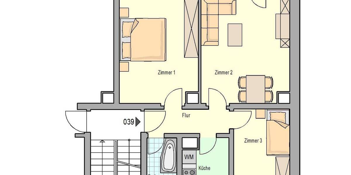 Etagenwohnung Oschatz - 3 Zimmer, 61 m&sup2;, 360&euro; | Angebot:24789334