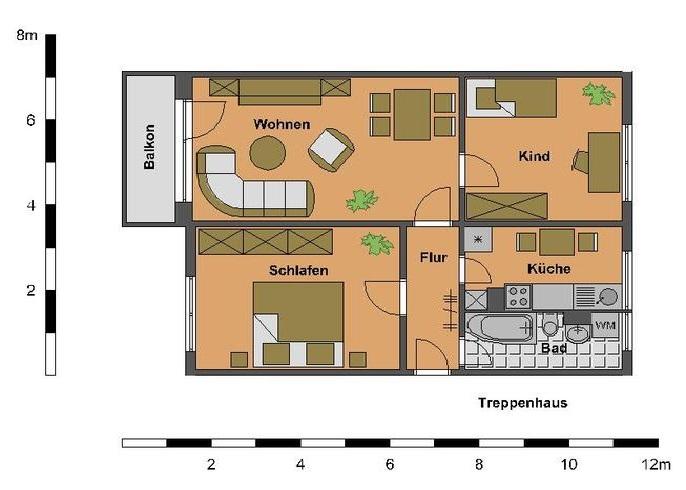 3-Raum-Wohnung im Erdgeschoss mit Dusche und Balkon zimmer