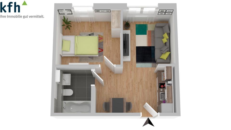 Erdgeschoßwohnung Bielefeld Schildesche - 1 Zimmer, 28 m&sup2;, 495&euro; | Angebot:24422001